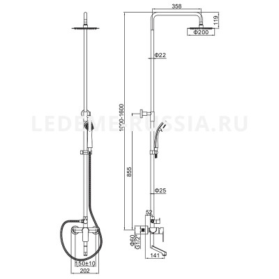 Душевая стойка со смесителем Ledeme H718 L72418, нерж сталь