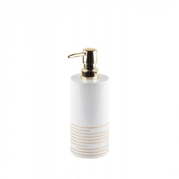 Дозатор для жидкого мыла Primanova белый с золотистыми полосами и дозатором, SOBRE, 7,5х7,5х20,5 см керамика D-19970
