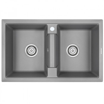 Кухонная мойка кварц Paulmark Zwilling PM238150-GRM серый прямоугольная 2 чаши