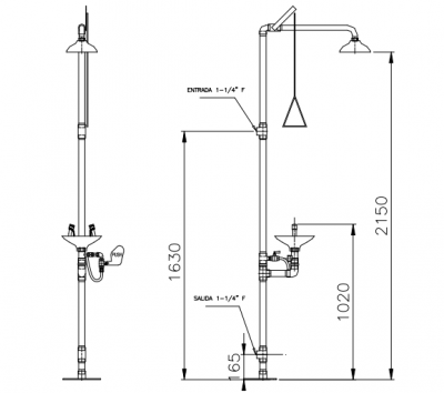 Аварийный душ из нержавеющей стали с раковиной для промывки глаз Nofer SC 700 SS