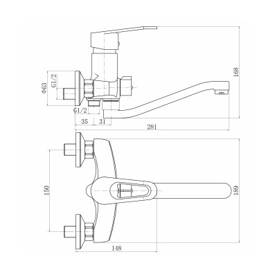 Смеситель для ванны PLstart PL2206, хром