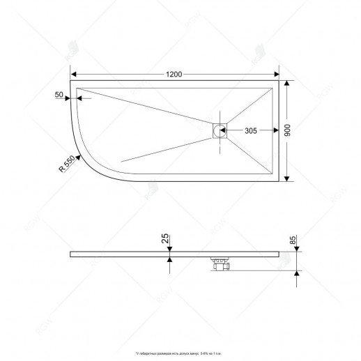 Душевой поддон RGW ST/AR-G Stone Tray асимметричный 900x1200 графит глубина 12мм (16154129-02R)
