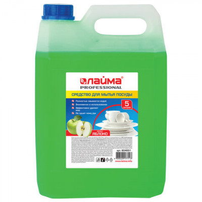 Средство для мытья посуды 5 л, ЛАЙМА PROFESSIONAL, концентрат, "Яблоко", 604651