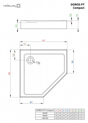 Акриловый поддон для душа Radaway Doros PT Compact 100x100x11,5 белый призма