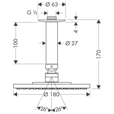 HANSGROHE Raindance AIR Ecosmart верхний душ-«тарелка» 180 мм  1/2 ’, с потолочным подсоединением, хром
