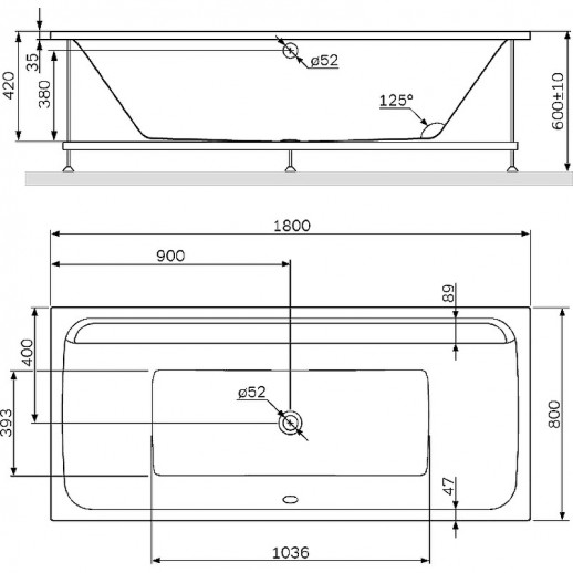 Акриловая ванна AM.PM Inspire V2.0 прямоугольная 180x80 без гидромассажа