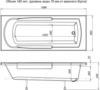 Акриловая ванна Aquanet Extra 170x70 с каркасом пристенная прямоугольная (00205482)