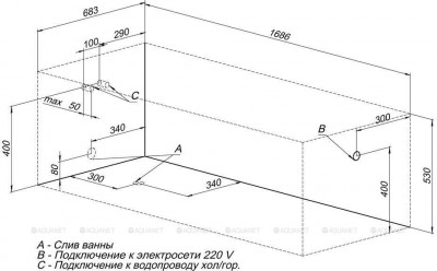 Акриловая ванна Aquanet Extra 170x70 с каркасом пристенная прямоугольная (00205482)