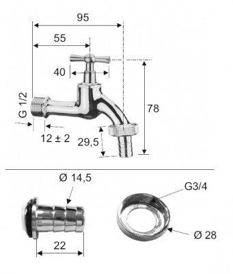 Кран Remer RR 200 T  1/2 " водоразборный с носиком, хромированный