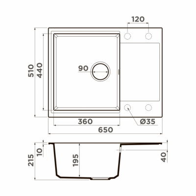 Мойка OMOIKIRI DAISEN 65-BL Artgranit черный прямоугольная 650x510 (4993684)