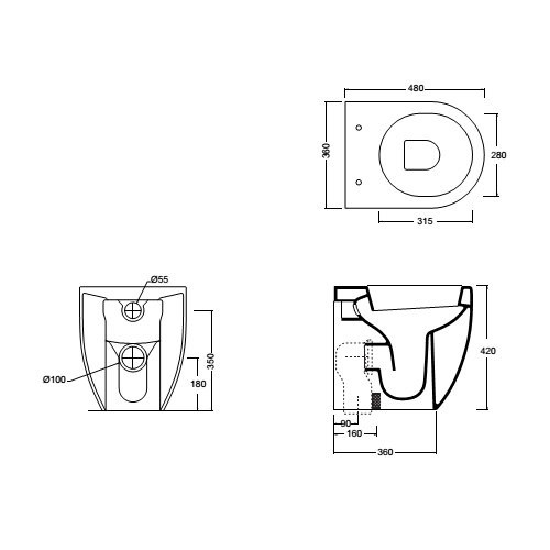 Kerasan Flo 3114bi унитаз приставной, 36 см х 48 см