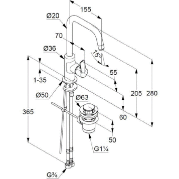 Смеситель для раковины (высокий) KLUDI Pure & Easy хром 370230565