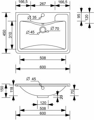 Мебельная раковина Style Line СС-00002203 Атлантик 60 см, белая