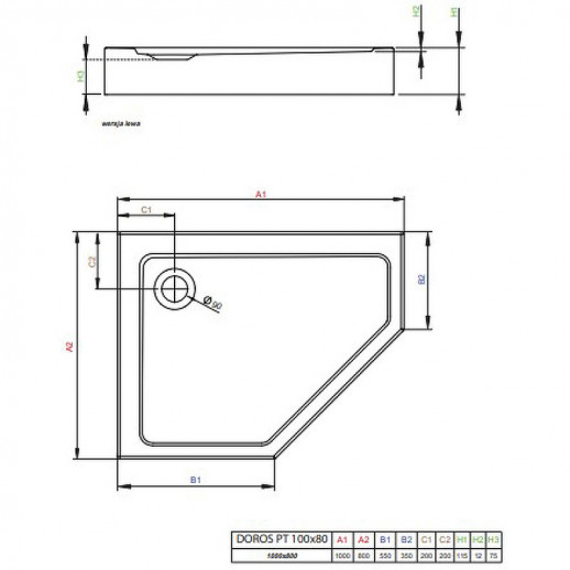 Акриловый поддон для душа Radaway Doros PT E Compact 100x80 L SDRPTP1080-05L белый асимметричный