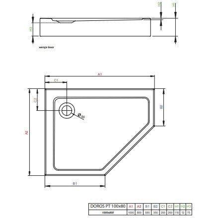 Акриловый поддон для душа Radaway Doros PT E Compact 100x80 L SDRPTP1080-05L белый асимметричный