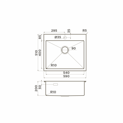 Мойка Omoikiri прямоугольная 590х510 мм Akisame 59-LG нерж.сталь, светлое золото (4973082)
