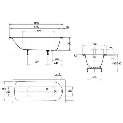 Kaldewei Eurowa 309 стальная ванна без гидромассажа (сталь 2,5 мм), 140 см х 70 см
