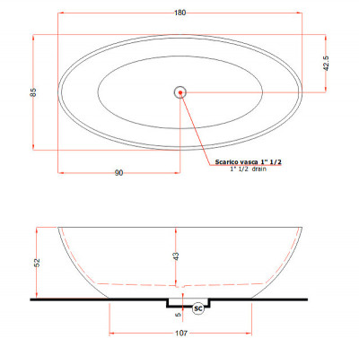 Ванна из искусственного камня Gruppo Treesse Carezza 180x85 V308BL овальная