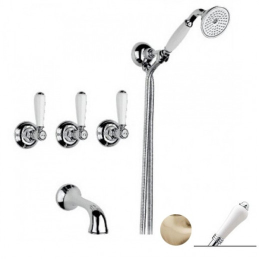 Nicolazzi Classica 1403 BZ 78 смеситель для ванны с ручным душем, бронза/ручки P.Mont Blanc
