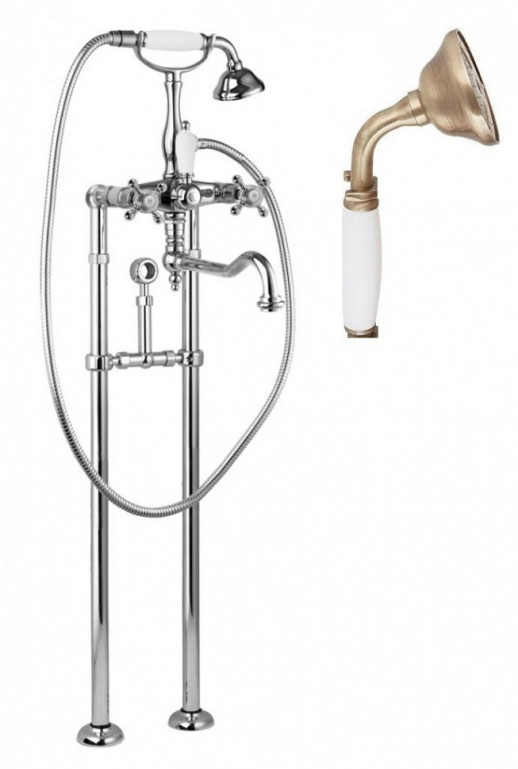 Напольный смеситель для ванны с повор.изливом кронштейном для слива-перелива CEZARES GOLF-VDPS2-02-Bi