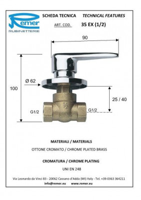 Кран Remer 35 EX скрытого монтажа, хром