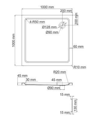 WasserKRAFT Amper 29T19 душевой поддон, квадрат