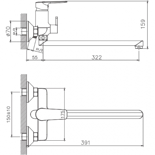 Смеситель для ванны Haiba HB22563 универсальный с душевым гарнитуром (латунь) хром