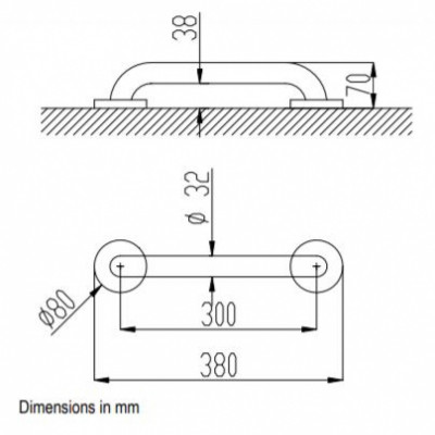 Прямой опорный поручень 300 мм (матовая нержавеющая сталь) NOFER 15054.30.S