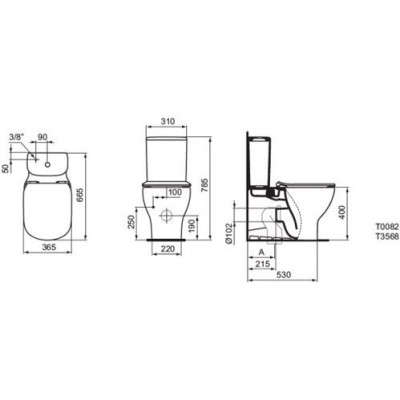 Ideal Standard Tesi AquaBlade T008201 унитаз-компакт пристенный безободковый, белый