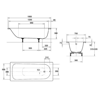 Kaldewei Eurowa 310 стальная ванна без гидромассажа (сталь 2,5 мм), 150 см х 70 см