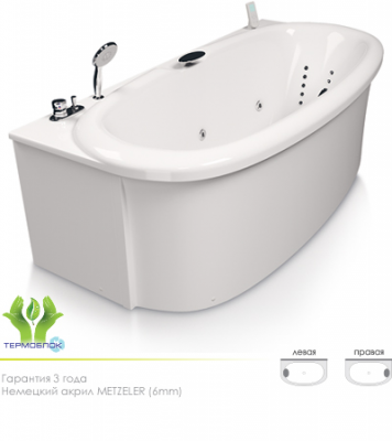 Акватика Скульптура Базик ванна с гидромассажем, 190 см х 90 см