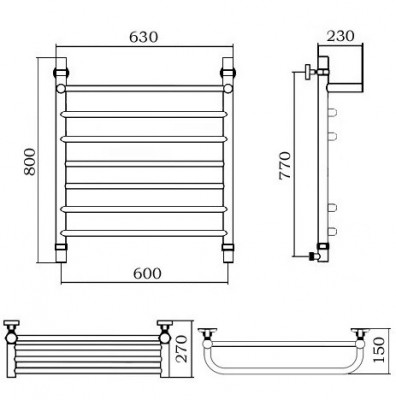 Водяной полотенцесушитель Акванерж Скоба прямая с полкой 800x600 (00-098060)