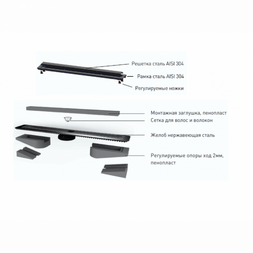 Желоб BERGES водосток TOP Stark 600, золото глянец, S-сифон D50/105 H50 вертикальный