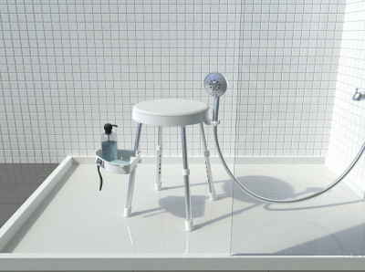 Стул для ванной Primanova с держателем душевой лейки и полочкой, KV35 (APOLLO) M-KV37-01