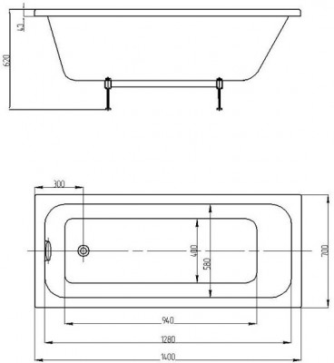 Ванна акриловая Aquatek Мия прямоугольная 140х70 (без гидромассажа) MIY140-0000001
