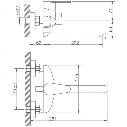 Смеситель для ванны Haiba HB60801-2 универсальный с душевым гарнитуром (нерж сталь)