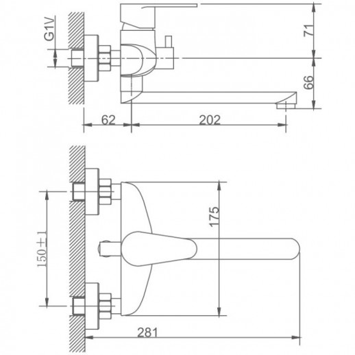Смеситель для ванны Haiba HB60801-2 универсальный с душевым гарнитуром (нерж сталь)