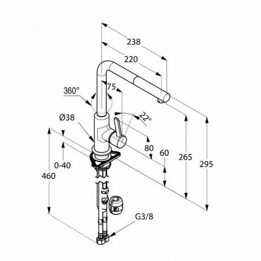 Смеситель для кухни (высокий) KLUDI L-INE хром 408510575