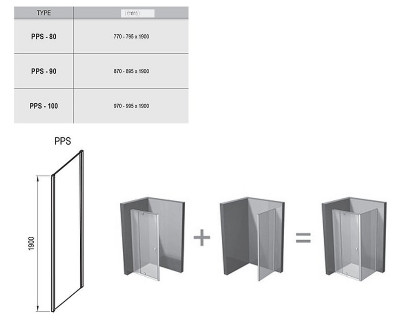 RAVAK Pivot 90G40U00Z1 жесткая душевая стенка PPS-80, сатин/транспарент/стекло