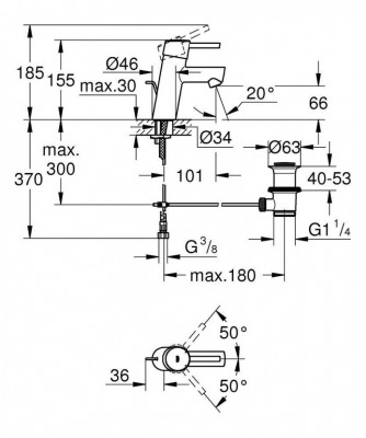 Смеситель для раковины GROHE Concetto с донным клапаном, низкий излив, хром (32204001)