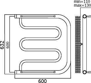 Водяной полотенцесушитель Terminus Эконом — Фокстрот AISI 32х2 600х600