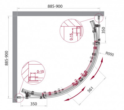 Душевой уголок BelBagno ACQUA-R-2-90-C-NERO закаленное стекло Nero полукруглый