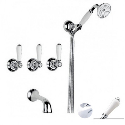 Nicolazzi Classica 1403 CR 78 смеситель для ванны с ручным душем, хром/ручки P.Mont Blanc
