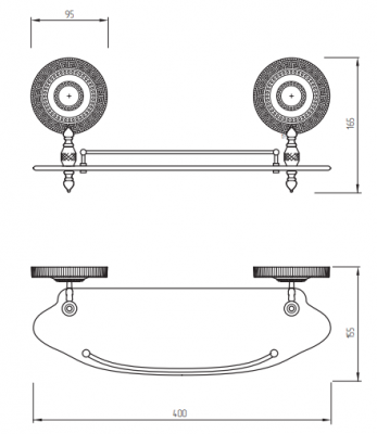 Полка с галереей 40 см MIGLIORE Montecarlo 31590, стекло/бронза
