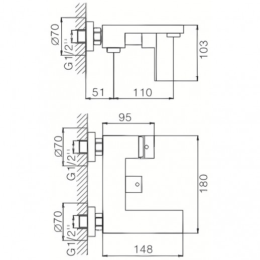 Смеситель для ванны Haiba HB60803-2 с душевым гарнитуром (нерж сталь)