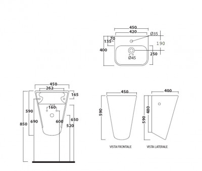 Galassia Meg11 5407M подвесная раковина 45х40см