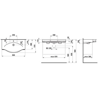 Laufen Palace 8.1270.2.000.104.1 раковина с полотенцедержателем , 90 см х 51 см, белая