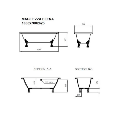Ванна Magliezza Elena 168,5х78 акриловая (ножки золото)