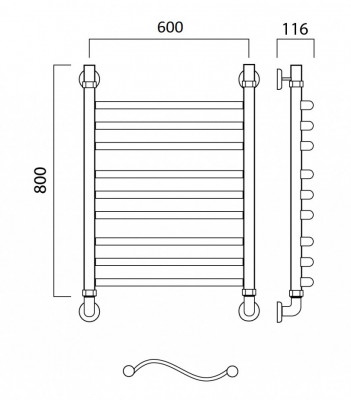 Водяной полотенцесушитель Акванерж Волна групповая 800x600 (000-08060)