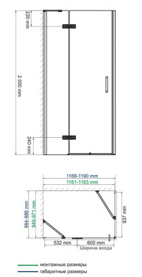 WasserKRAFT Aller 10H10LBLACK MATT душевой уголок 120х100 см, с левой распашной дверью